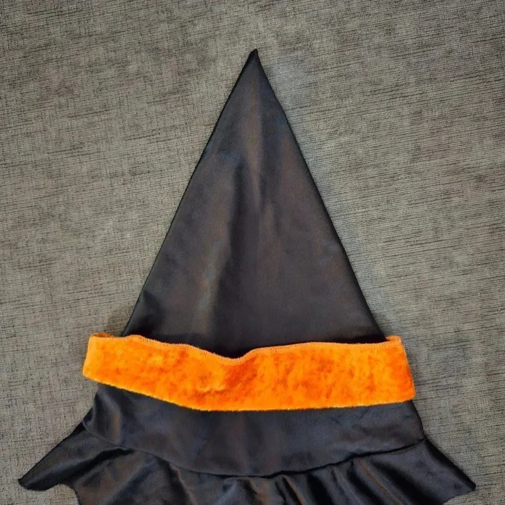 Kids Black Orange Velvet Gothic Witch Halloween Cosplay Costume Hat Size OS